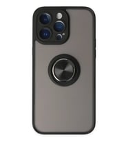 Newface Apple iPhone 14 Pro Max Kılıf Montreal Yüzüklü Silikon Kapak - Siyah