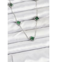 316L Çelik Zincir Gümüş Renk Yeşil Baby Boy Yonca Kadın Kolye 5886 - SSSSSS5070-3596
