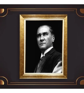 Altın Varaklı Çerçeveli Paspartulu Atatürk Tablo nl02A697 (Gold)