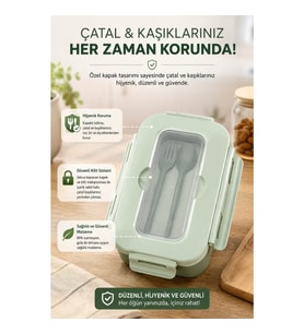 Piev Kilitli Sızdırmaz Çatal Kaşıklı 2 Bölmeli Beslenme Kabı Yeşil