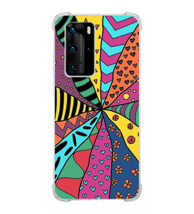PrintiFy Huawei P40 Pro Uyumlu Retro Color 4 Baskılı Şeffaf Köşe Korumalı Antişok Kılıf