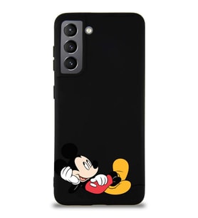 Samsung Galaxy S21 Soft Premier Kapak Mickey Mouse-F Tasarımlı Silikon Kılıf - Siyah (Şeffaf)