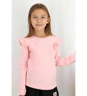 Breeze Kız Çocuk Uzun Kollu Tişört Basic Güpürlü 3-8 Yaş, Pembe