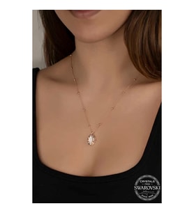 Swarovski Crystal Taşlı Rose Top Zincir Oval Gümüş Kadın Kolye