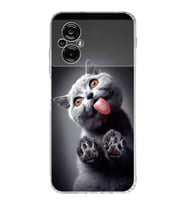 PrintiFy Poco M5 ile Uyumlu Kedi 2 Kamera Korumalı Şeffaf Kılıf