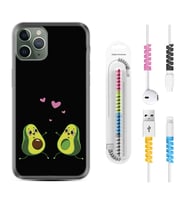 Apple iPhone 11 12 13 14 Pro Max Kılıf Kablo Koruma Spiral Silikon Aşık Avokadolar 1642