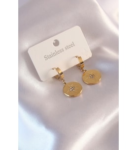 Çelik Gold Renk Kutup Yıldızı İşleme Zirkon Taşlı Kadın Küpe