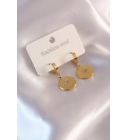 Çelik Gold Renk Kutup Yıldızı İşleme Zirkon Taşlı Kadın Küpe