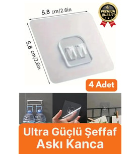 4 Adet Ultra Güçlü Suya Dayanıklı İz Bırakmaz Şeffaf Mutfak Banyo Tablo Raf Ayna Tutucu Askı Kanca