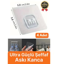 4 Adet Ultra Güçlü Suya Dayanıklı İz Bırakmaz Şeffaf Mutfak Banyo Tablo Raf Ayna Tutucu Askı Kanca