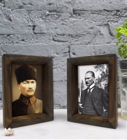 Bk Gift Atatürk Tasarımlı Dekoratif 2'li Doğal Masif Ahşap Çerçeve 15x20cm-8 (Beyaz)