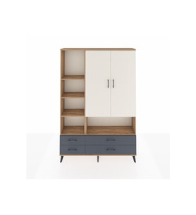 Arges Dolap 8 Raflı 4 Çekmeceli 2 Kapaklı 132x30x195 Çam-Aytaşı/Antrasit