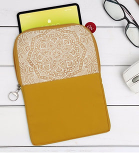 BK Gift Retro Motif Tasarımlı Taşınabilir Koruyucu Tablet Kılıfı & Organizer Çanta - Sarı-1