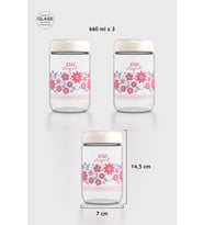 Renga Flora Desenli 660 ml 3'lü Cam Kavanoz Seti 132079 Bej