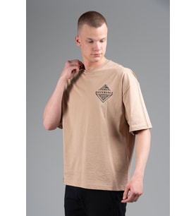 Maraton Oversize Erkek Bisiklet Yaka Açık Vizon T-shirt