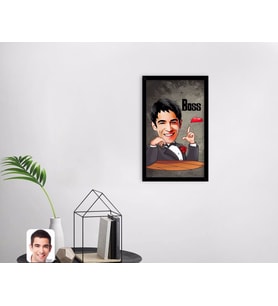 BK Gift Kişiye Özel Boss Karikatürlü Dekoratif Ahşap Siyah Çerçeveli Tablo-3