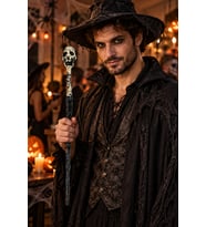Halloween Kuru Kafa Detaylı Cadı Asası 45 cm Cadılar Bayramı Parti Kostüm ve Gösteri Aksesuarı