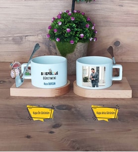 Sosyoloji Öğretmeni Kupa Bardak Ahşap Altlıklı Kısa Fotoğraflı Öğretmenler Günü Hediyesi