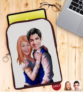 BK Gift Kişiye Özel Sevgililer Karikatürlü Taşınabilir Koruyucu Tablet Kılıfı & Organizer Çanta - Bordo-36
