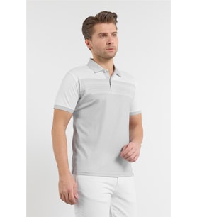 Kısa Kol Baskılı Pike Polo Yaka Cepsiz Slim Fit Tişört 1011250166 (Gri)