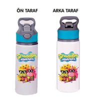 Sunger Bobbb Baskılı Mavi Pipetli Metal Suluk-650ml. (Açık Kahve-Ekru)