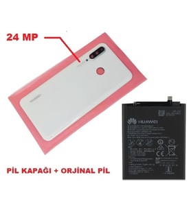 Huawei Uyumlu P30 Lite Arka Pil Batarya Kapağı + PİL ( Kamera Lensli 24 MP) BEYAZ