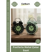 #ÇalarSaat Nostaljik İkiz Çan Gece Işıklı 11 cm Masa Üstü Dekoratif Tipi Fosforlu Metal Çalar Saat