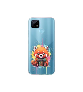 Realme C21 ile Uyumlu Splash Tilki Tasarımlı Şeffaf Silikon Kılıf
