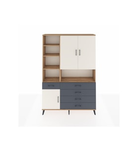 Arges Dolap 8 Raflı 5 Çekmeceli 3 Kapaklı 132x30x195 Çam-Aytaşı/Antrasit