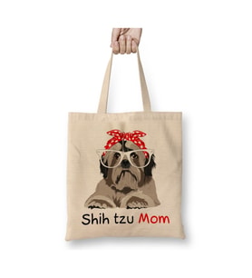 Shih Tzu Mom Bandana Womens Shih Tzu Dog Beyaz Bez Çanta Uzun Saplı Alışveriş Çantası Plaj Çantası