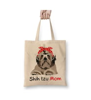 Shih Tzu Mom Bandana Womens Shih Tzu Dog Beyaz Bez Çanta Uzun Saplı Alışveriş Çantası Plaj Çantası
