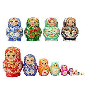 Onlu Ahşap Matruşka Bebek Seti Tombul 15cm Renkli 10 Parça T15