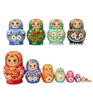 Onlu Ahşap Matruşka Bebek Seti Tombul 15cm Renkli 10 Parça T15