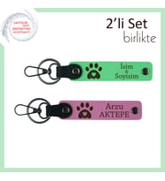 Köpek Sahibi Babaya Anlamlı Armağan, Kalpli Pati Motifli Deri Anahtarlık, Fıstık Yeşil-Pembe