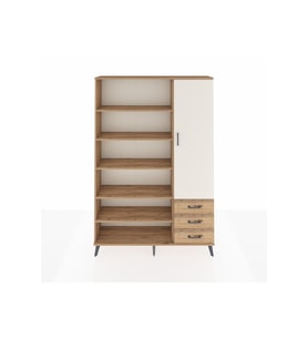 Arges Dolap 9 Raflı 3 Çekmeceli Tek Kapaklı  132x30x195 Çam-Aytaşı/Çam