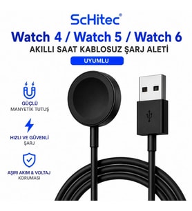 ScHitec Samsung Watch 4/Watch 5/ Watch 6 Uyumlu UsbA Girişli Fast Wireless Akıllı Saat Şarj Cihazı
