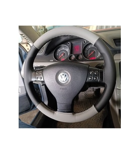DİKİŞLİ DİREKSİYON KILIFI NOKTALI DERİ GRİ DERİ SİYAH DİKİŞLİ VW PASSAT İÇİN 2006-2012