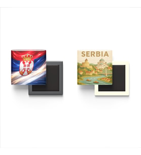 Buzdolap Magnetleri - Sırbistan Bayrağı ve Paper Cut Tema - 2'li Set Magneti