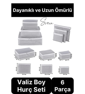 6'lı Valiz Bavul Düzenleyici Seyahat Çantası Organizer Hurç Set Fermuarlı Gri Çizgi Fileli