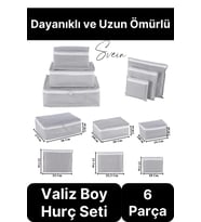6'lı Valiz Bavul Düzenleyici Seyahat Çantası Organizer Hurç Set Fermuarlı Gri Çizgi Fileli