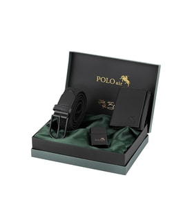 Polo Air Mıknatıslı Otomatik Mekanizmalı Cüzdan Örgü Esnek Kemer Çakmak Erkek Kombin Siyah Renk CM-07-S