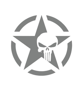 Yıldız Punisher Kurukafa Sticker17x17 Cm Gri