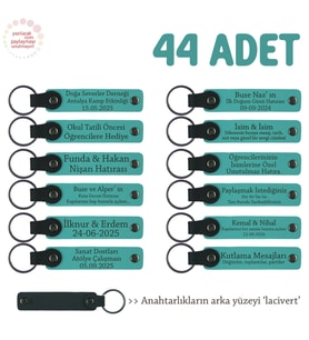 Etkinlik Katılımcılarına Özel, 44'lü Set, Kişisel İsim Yazılı Hatıra Anahtarlık, Koyu Turkuaz & Laci