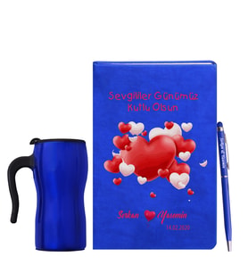 Sevgililer Gününe Özel Mavi Defter Kalem & Termos Mug Hediye Seti 31