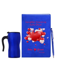 Sevgililer Gününe Özel Mavi Defter Kalem & Termos Mug Hediye Seti 31