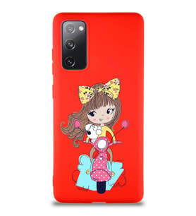 Samsung Galaxy S20 FE Soft Premier Kapak Vespagirl Tasarımlı Silikon Kılıf - Kırmızı (Şeffaf)