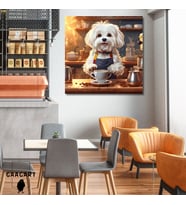 Kare Kanvas Kahve Köşesi Cafe Tablosu Barista Maltese Köpek
