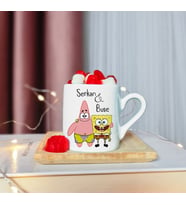 Sünger Bob & Patrick Tasarımlı Ahşap Tabaklı Kişiye Özel Türk Kahvesi Fincanı