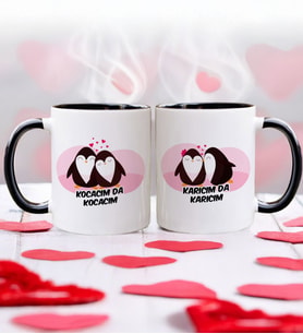 BK Gift Karıcım-Kocacım Tasarımlı İkili Siyah Kupa Bardak-5, Sevgililer Günü, Sevgiliye Hediye