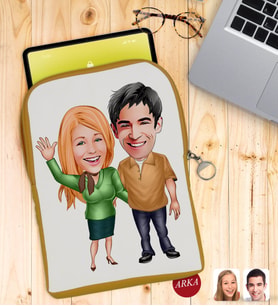 BK Gift Kişiye Özel Sevgililer Karikatürlü Taşınabilir Koruyucu Tablet Kılıfı & Organizer Çanta - Sarı-110